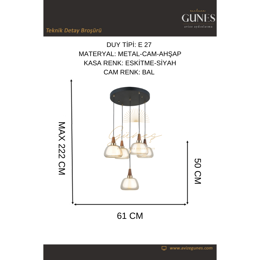 AYTAÇ LUCEA ERMO 4+1 LI ANTIK LAK SARKIT AVİZE 5XE27