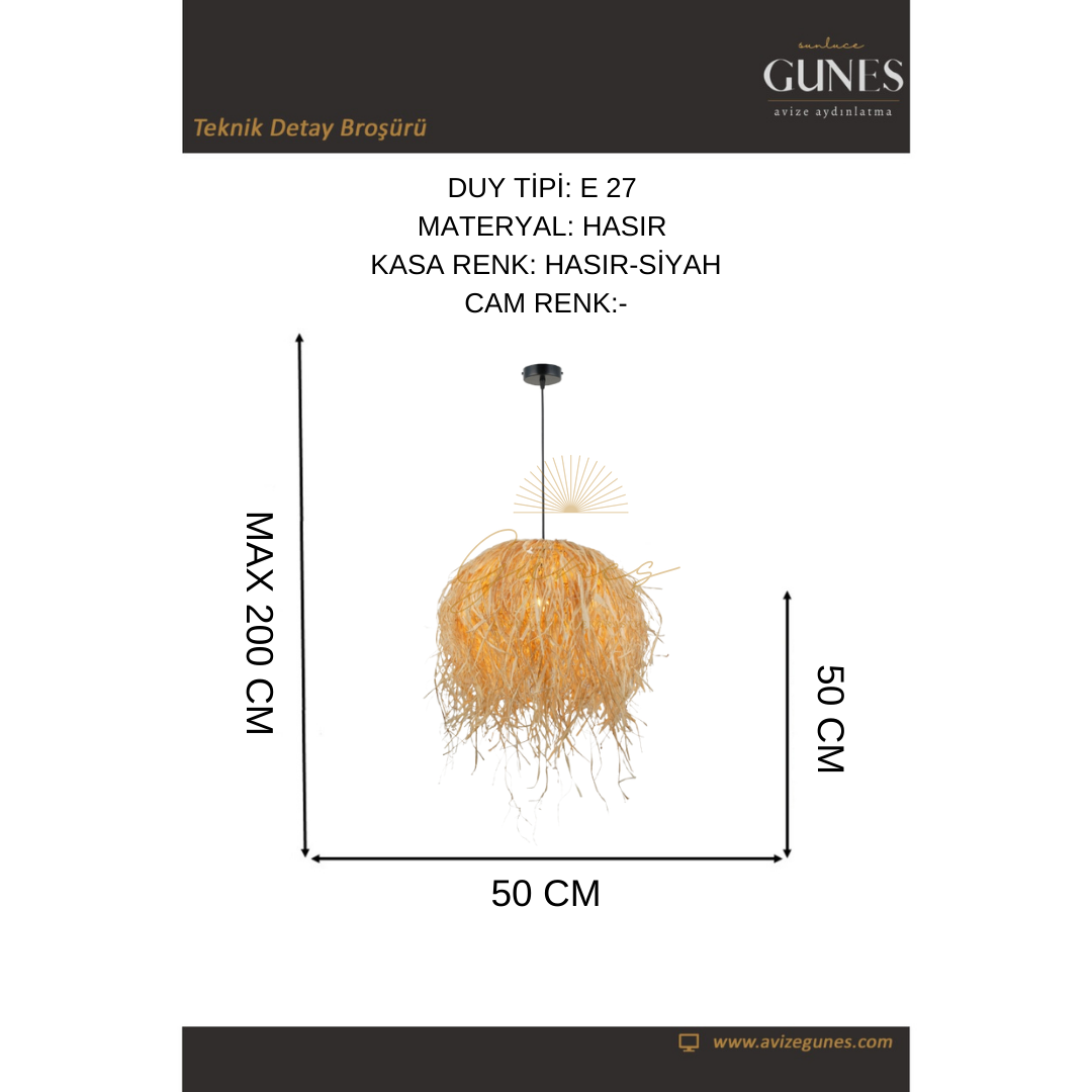 GRASSE 02 50 LIK TEKLI SARKIT 1XE27 HASIR AVİZE