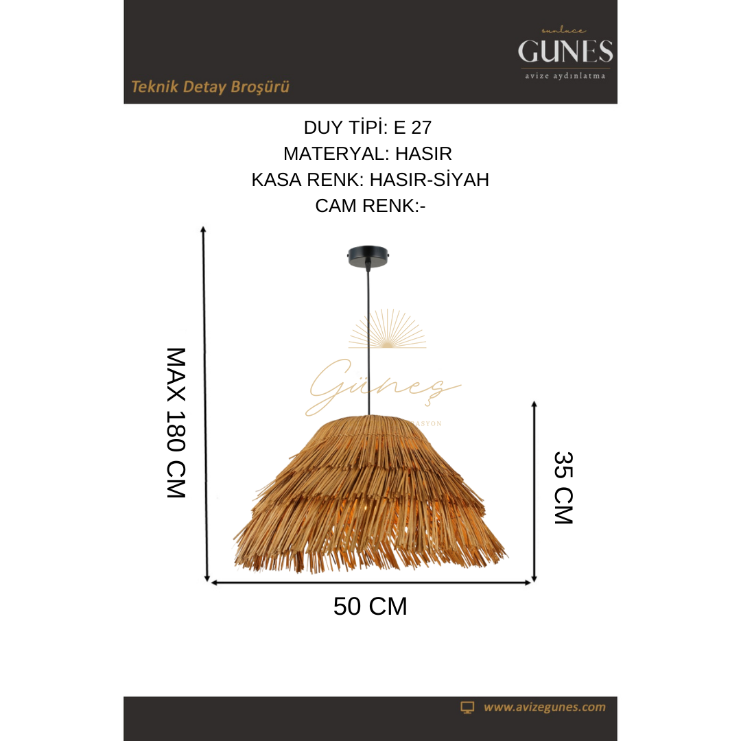 GRASSE 05 50 LIKI TEKLI SARKIT 1XE27 HASIR AVİZE