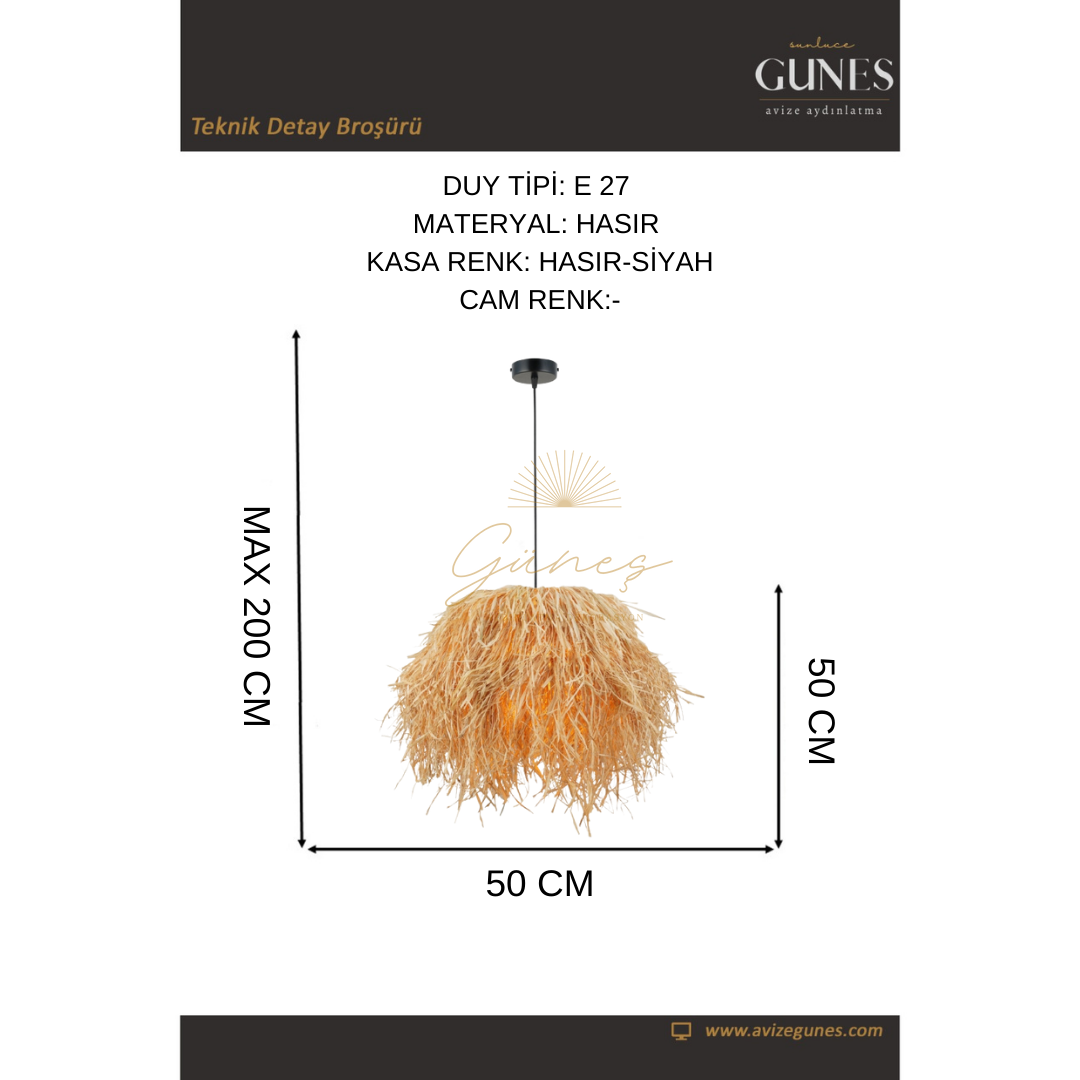 GRASSE 04 50 LIK TEKLI SARKIT 1XE27 HASIR AVİZE