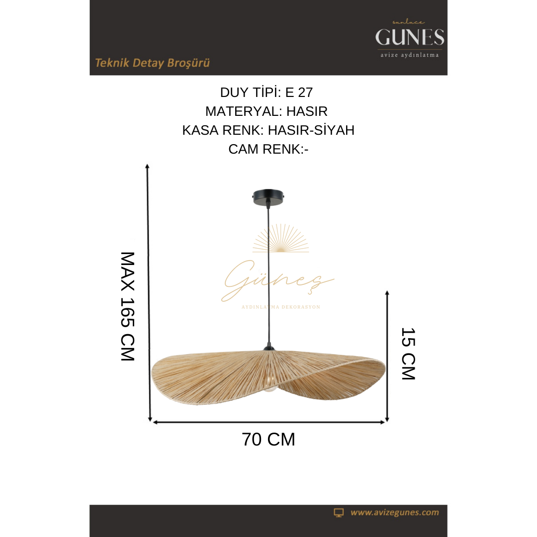 GRASSE 06 70 LIK B.BOY TEKLI SARKIT 1XE27 HASIR AVİZE