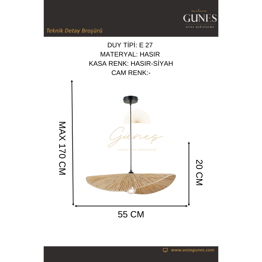 GRASSE 06 55 LIK K.BOY TEKLI SARKIT 1XE27 HASIR AVİZE