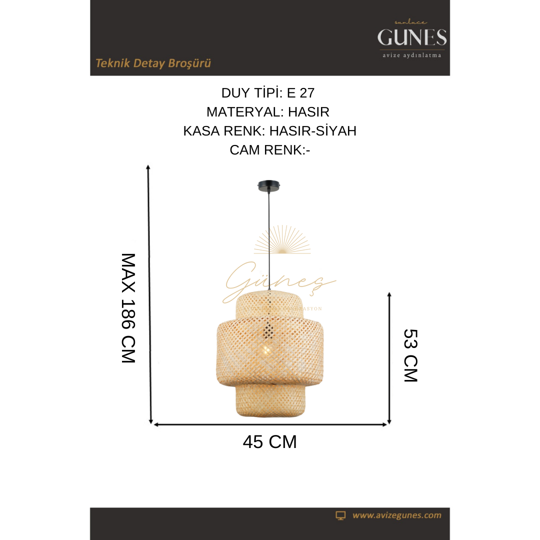 ENDESA 09 45 LIK BAMBOO TEKLI SARKIT 1XE27 HASIR AVİZE