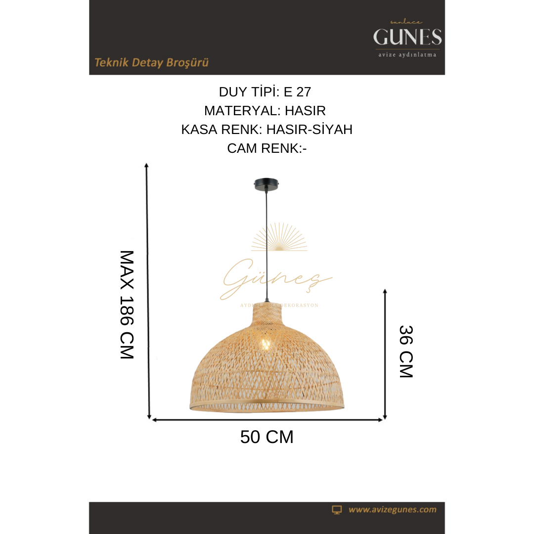 ENDESA 10 B.BOY 50 LIK BAMBOO TEKLI SARKIT 1XE27 HASIR AVİZE