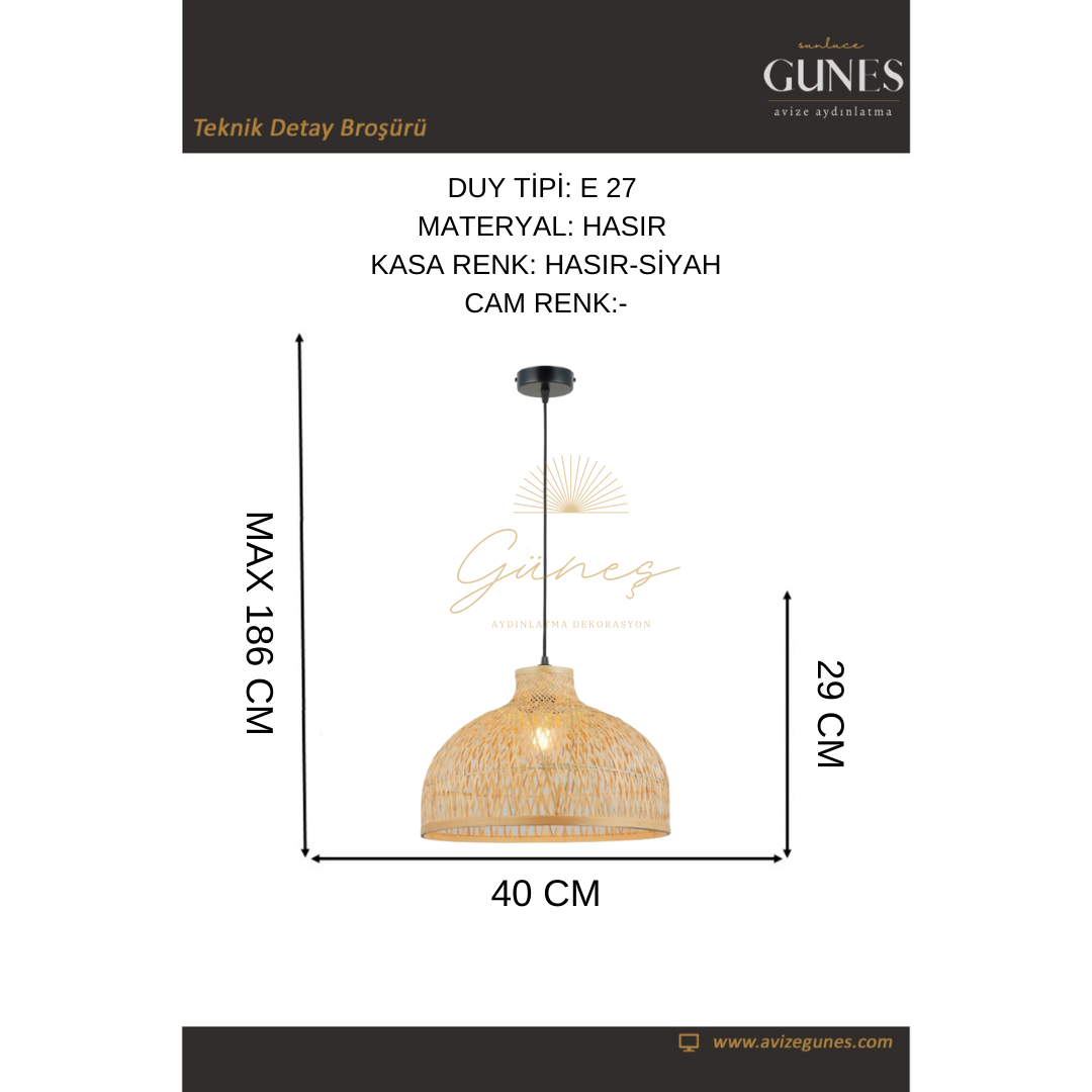 ENDESA 10 K.BOY 40 LIK BAMBOO TEKLI SARKIT 1XE27 HASIR AVİZE