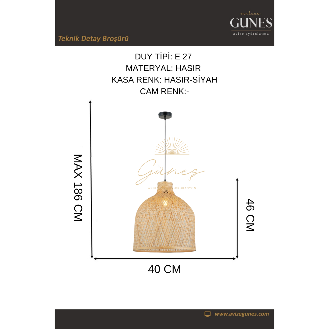 ENDESA 11 40 LIK BAMBOO TEKLI SARKIT 1XE27 HASIR AVİZE