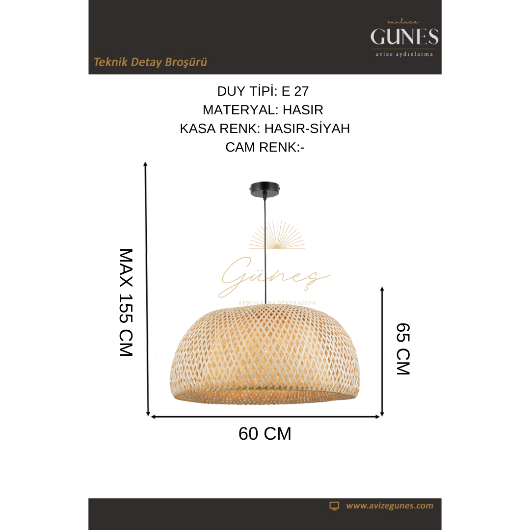 MALAGA 08 B.BOY 60 LIK BAMBOO TEKLI 1XE27 HASIR AVİZE