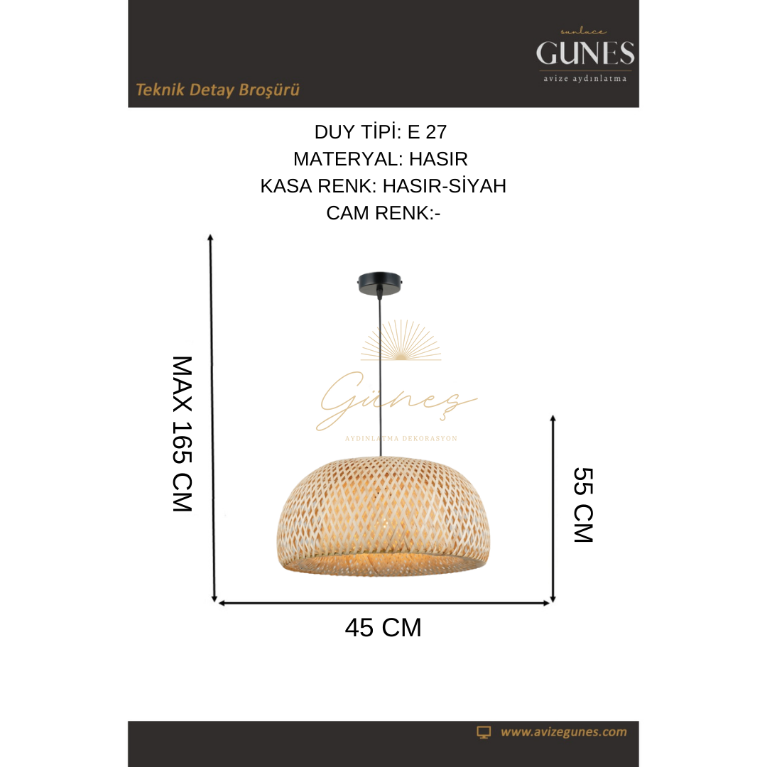 MALAGA 08 K.BOY 45 LIK BAMBOO TEKLI 1XE27 HASIR AVİZE