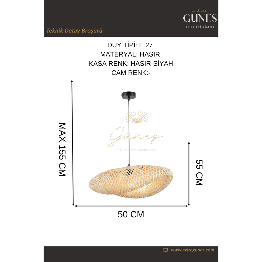 MALAGA 07 K.BOY 50 LIK BAMBOO TEKLI 1XE27 HASIR AVİZE