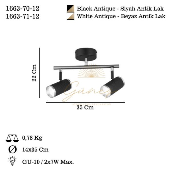 LUME 2 LI SİYAH-ANTIK LAK PLAFONYER 2XGU10