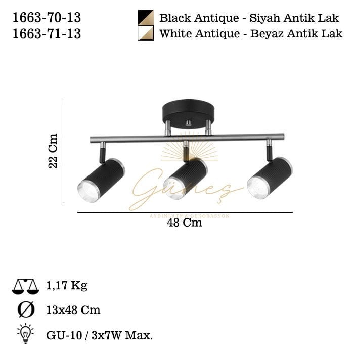 LUME 3 LU SİYAH-ANTIK LAK PLAFONYER 3XGU10