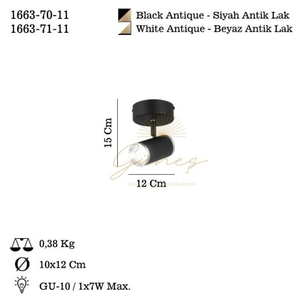LUME TEKLİ SİYAH-ANTIK LAK PLAFONYER 1XGU10