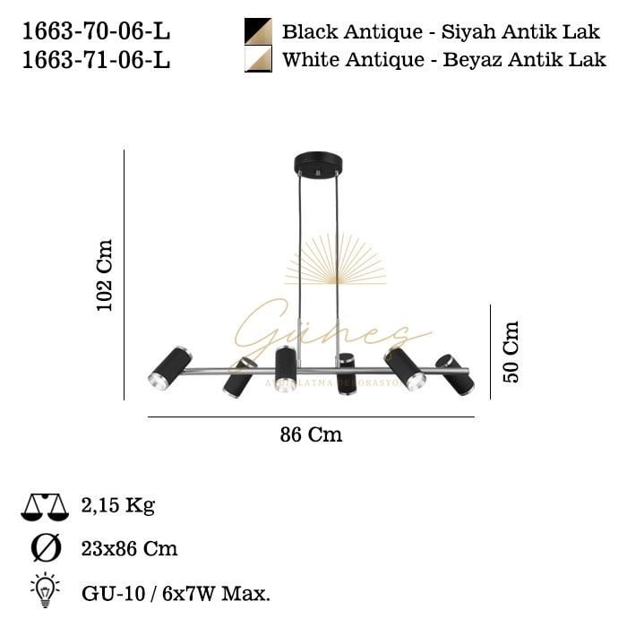 LUME 6 LI SİYAH-ANTIK LAK SIRALI AVİZE 6XGU10