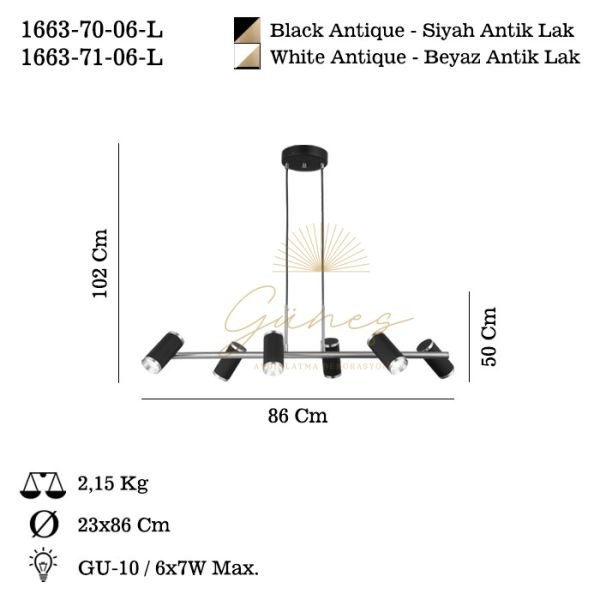 LUME 6 LI SİYAH-ANTIK LAK SIRALI AVİZE 6XGU10