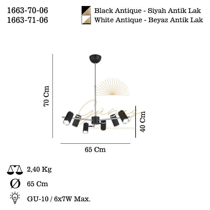 LUME 6 LI SİYAH-ANTIK LAK AVIZE 6XGU10