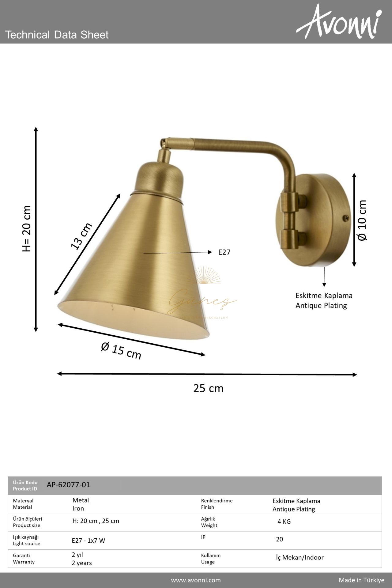 Eskitme Kaplama Aplik AVONNİ-AP-62077-01
