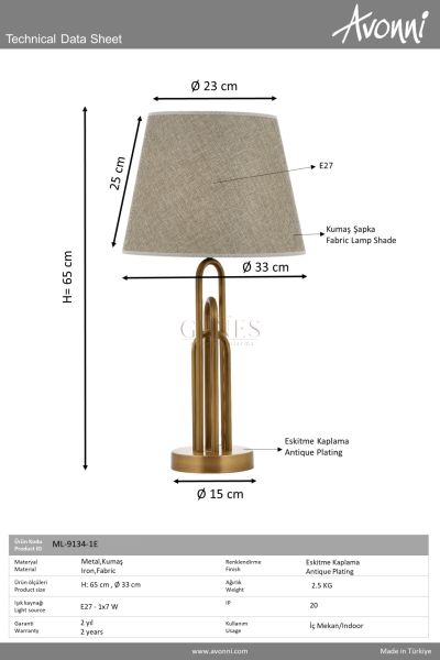 Eskitme Kaplama Masa Lambası AVONNI ML-9134-1E