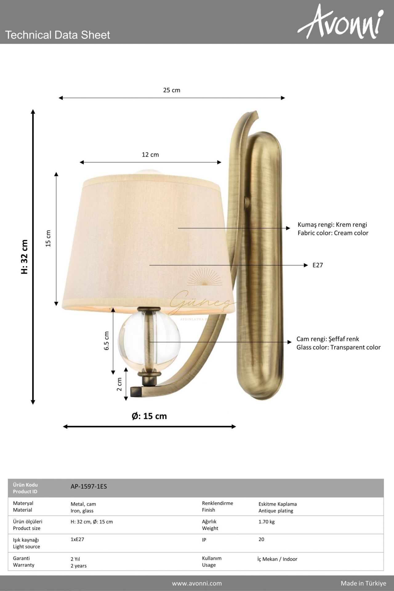 Eskitme Kaplama Aplik AVONNİ-AP-1597-1ES