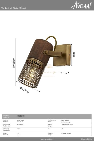 Eskitme Kaplama Modern Avize AVONNI AP-1830-1E