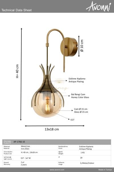Eskitme Kaplama Aplik AVONNI AP-1766-1E