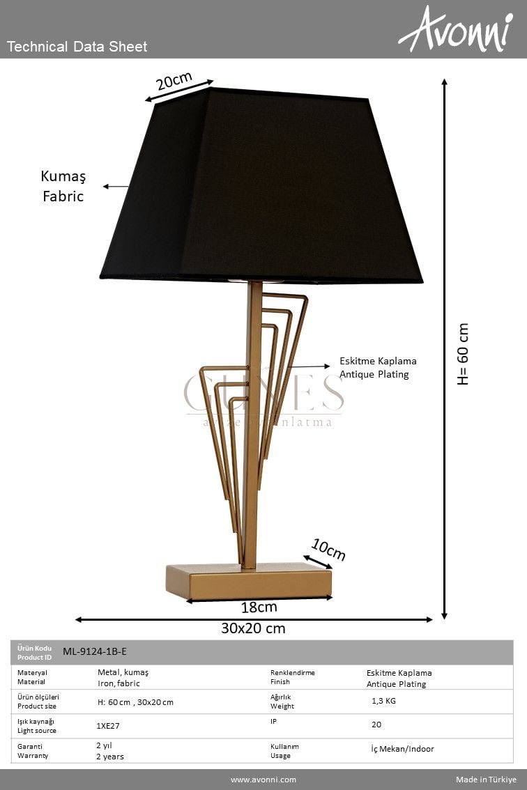 Eskitme Boyalı Masa Lambası AVONNI ML-9124-1B-E