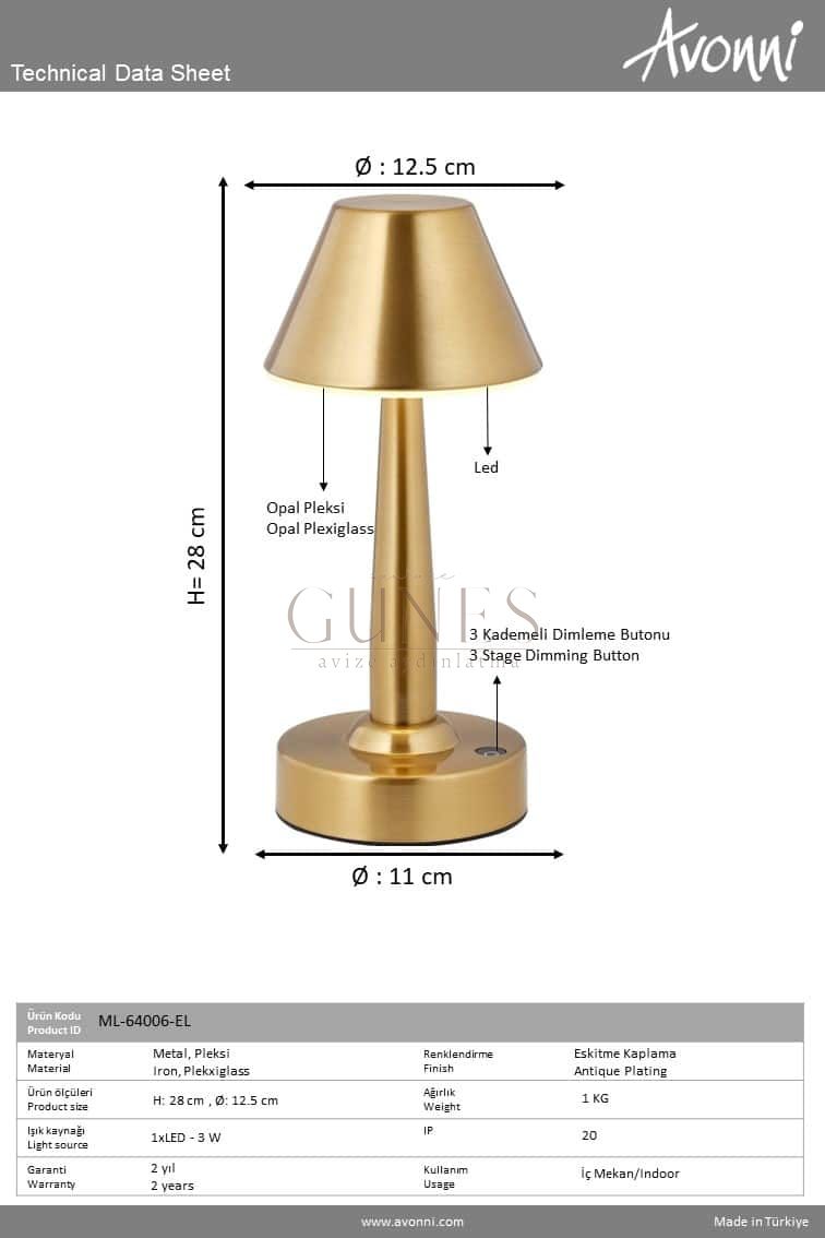 Eskitme Lak Masa Lambası AVONNI ML-64006-EL