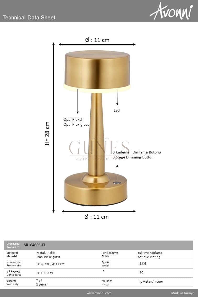 Eskitme Lak Masa Lambası AVONNI ML-64005-EL
