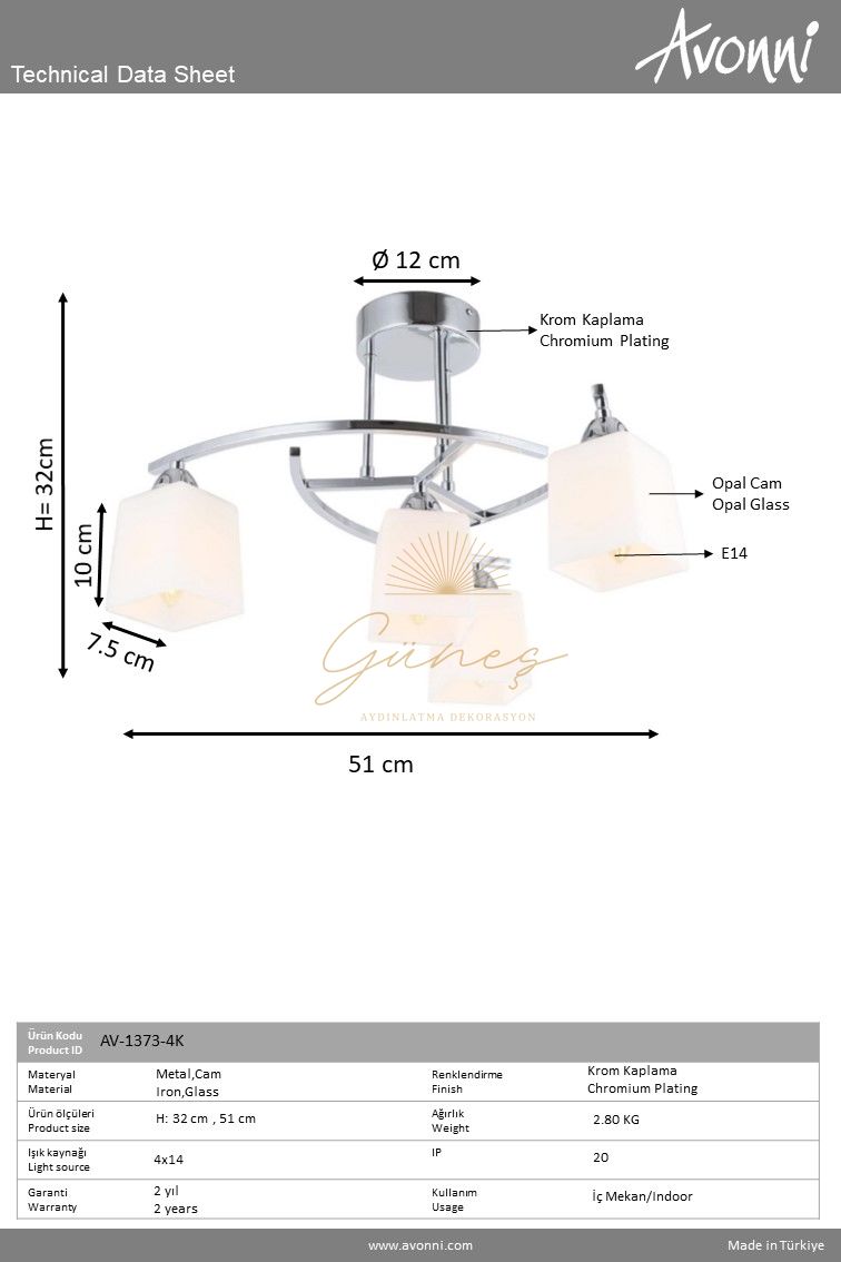 Krom Kaplama Modern Avize AV-1373-4K