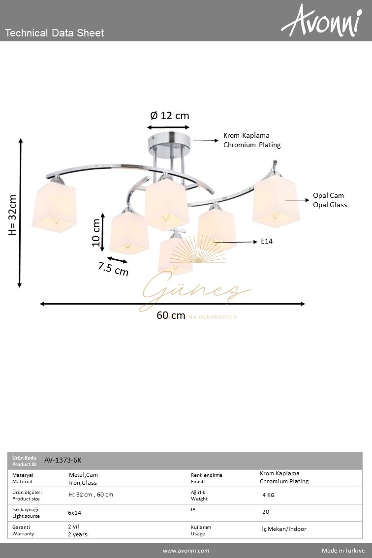 Krom Kaplama Modern Avize AV-1373-6K
