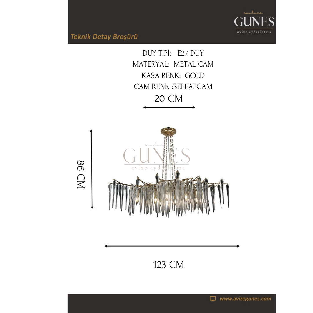 AYTAÇ LUCEA  ABRANTES Q80X120 12 Lİ ALTIN Y.M AVİZE 12XE14