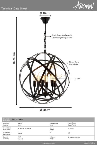 Siyah Boyalı Modern Avize AVONNİ-AV-4183-3BSY