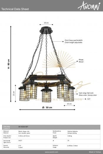 Eskitme Kaplama Modern Avize AVONNİ-AV-4216-5ET