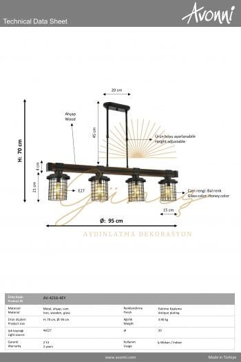 Eskitme Kaplama Modern Avize AVONNİ-AV-4216-4EY
